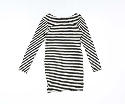 PRETTYLITTLETHING Womens White Striped Viscose Bodycon Size 8 Round Neck Pullover