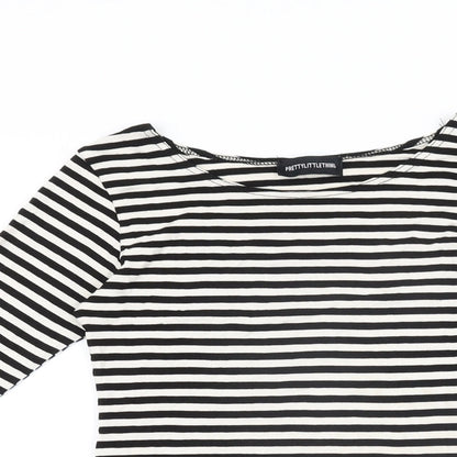 PRETTYLITTLETHING Womens White Striped Viscose Bodycon Size 8 Round Neck Pullover