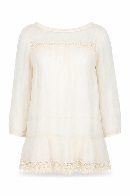 Prontomoda Giusy Womens Beige Silk Basic Blouse Size M Round Neck