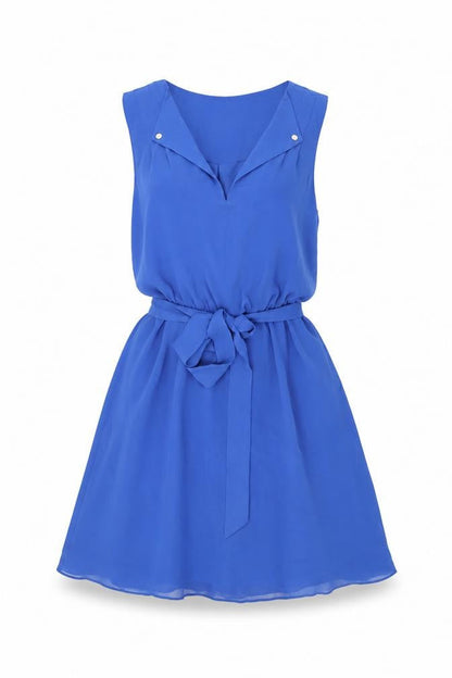 Warehouse Womens Blue Polyester Skater Dress Size 6 V-Neck Pullover