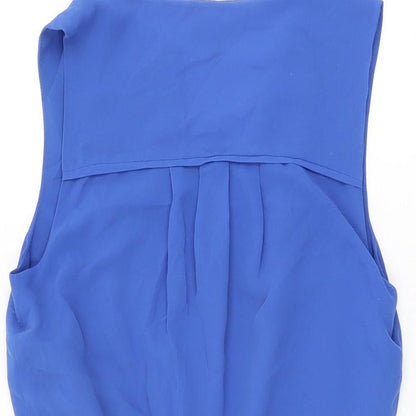 Warehouse Womens Blue Polyester Skater Dress Size 6 V-Neck Pullover