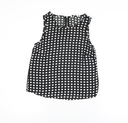 New Look Womens Black Geometric Polyester Basic T-Shirt Size 8 Round Neck