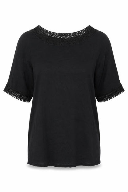 Fantasie Womens Black Viscose Basic T-Shirt Size L Boat Neck