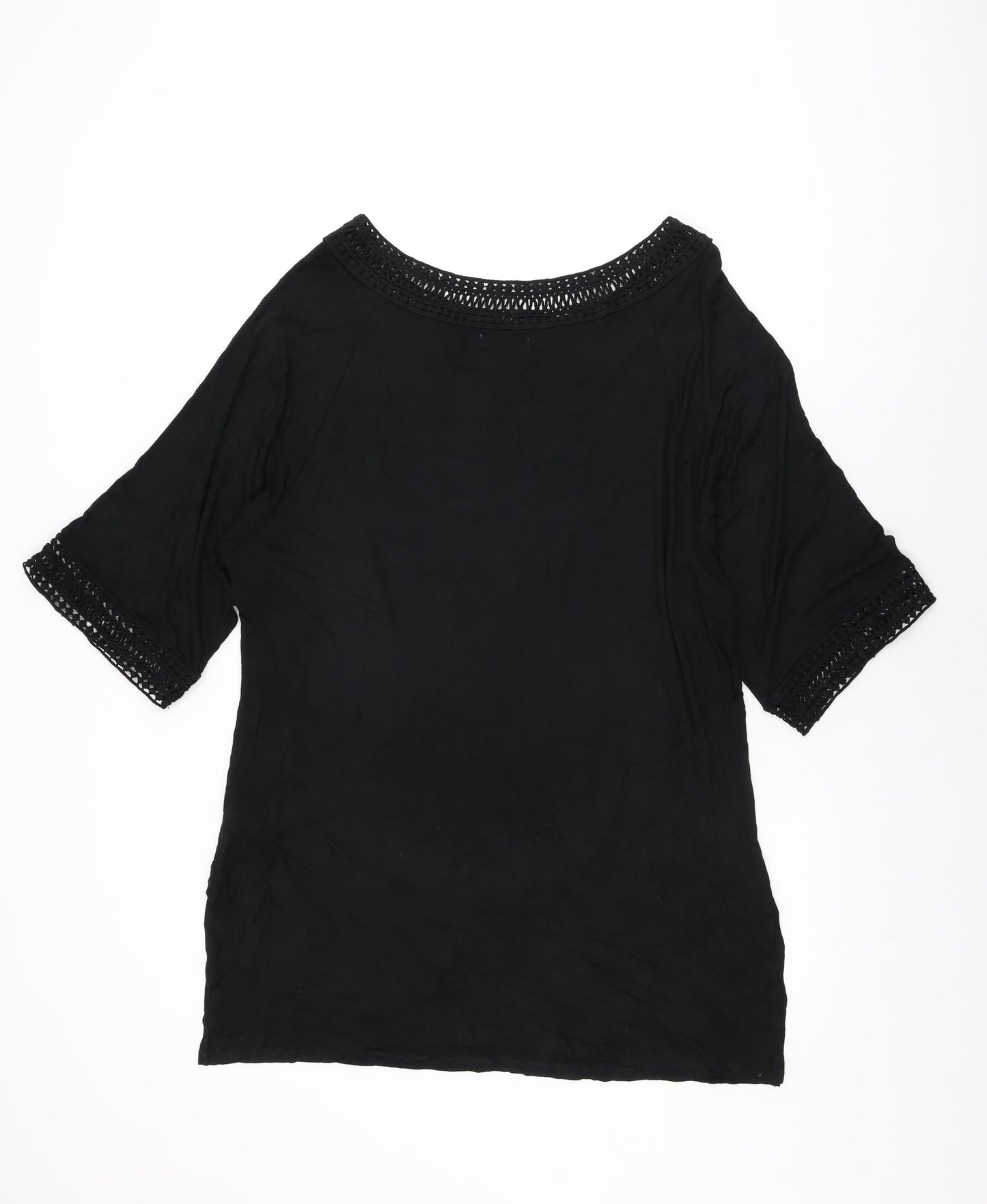 Fantasie Womens Black Viscose Basic T-Shirt Size L Boat Neck