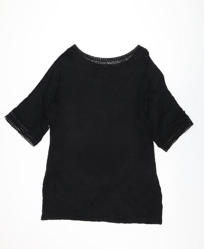 Fantasie Womens Black Viscose Basic T-Shirt Size L Boat Neck