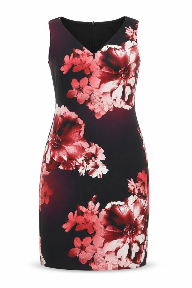Bonmarché Womens Black Floral Polyester Bodycon Size 12 V-Neck Zip