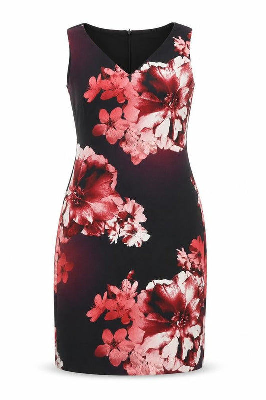 Bonmarché Womens Black Floral Polyester Bodycon Size 12 V-Neck Zip
