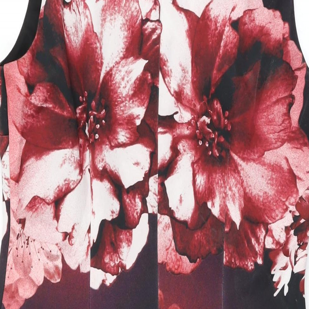 Bonmarché Womens Black Floral Polyester Bodycon Size 12 V-Neck Zip