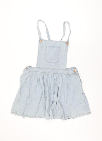 Denim & Co. Womens Blue Cotton Pinafore/Dungaree Dress Size 14 Square Neck Button