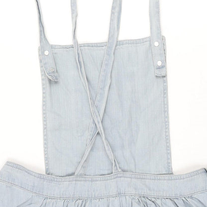 Denim & Co. Womens Blue Cotton Pinafore/Dungaree Dress Size 14 Square Neck Button