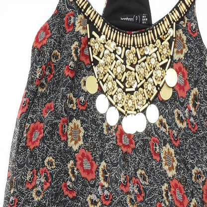 Boohoo Womens Black Floral Polyester Shift Size 8 Round Neck Pullover