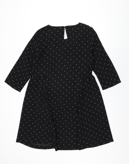 VERO MODA Womens Black Polka Dot Polyester Shift Size M Round Neck Button