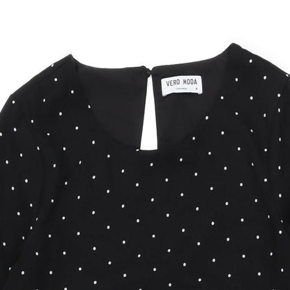 VERO MODA Womens Black Polka Dot Polyester Shift Size M Round Neck Button
