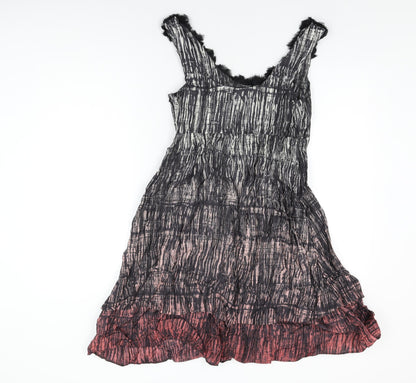 NEXT Womens Black Geometric Cotton Shift Size 12 V-Neck Zip