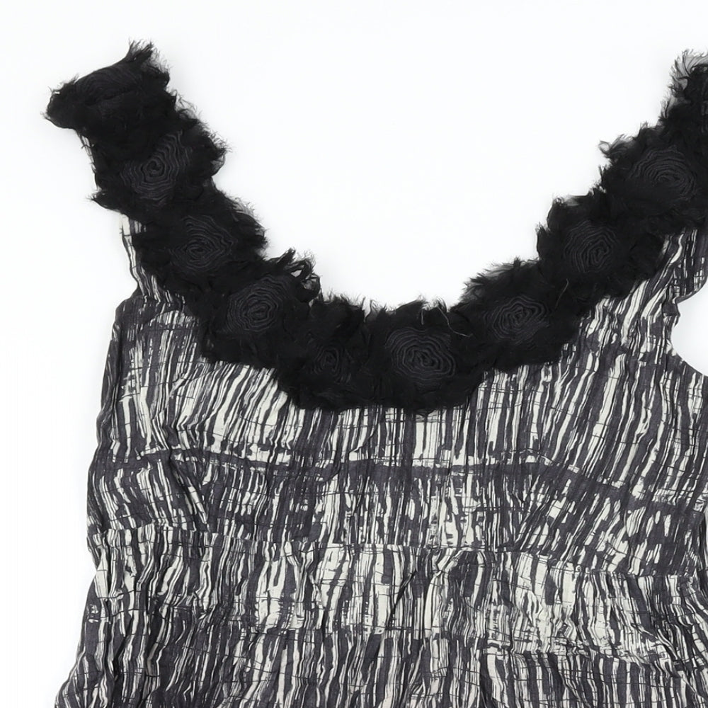 NEXT Womens Black Geometric Cotton Shift Size 12 V-Neck Zip