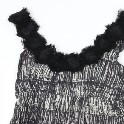 NEXT Womens Black Geometric Cotton Shift Size 12 V-Neck Zip