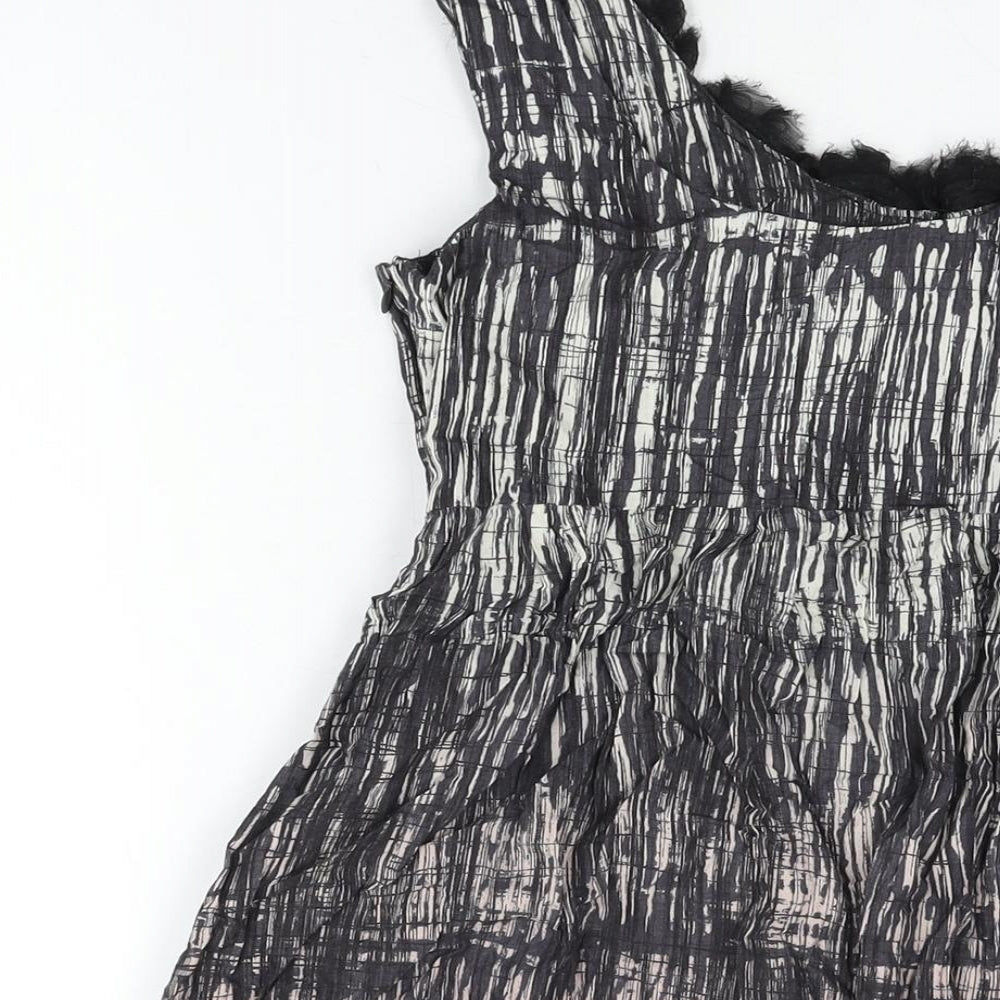 NEXT Womens Black Geometric Cotton Shift Size 12 V-Neck Zip