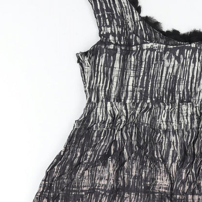 NEXT Womens Black Geometric Cotton Shift Size 12 V-Neck Zip