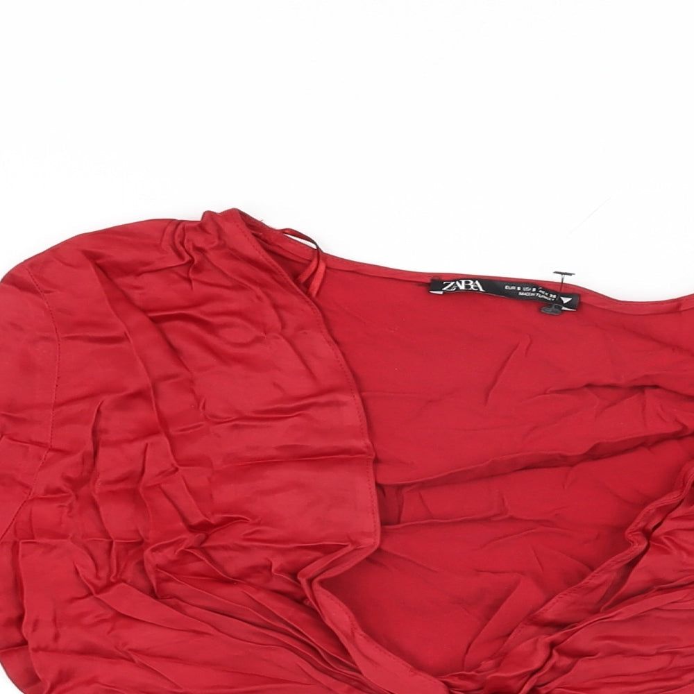 Womens UK Size S Zara Red Cropped Blouse