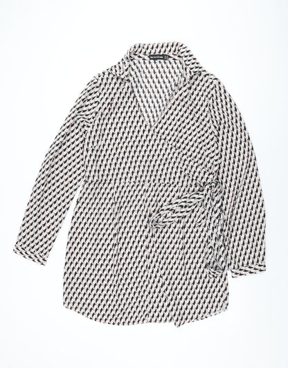 PRETTYLITTLETHING Womens Multicoloured Geometric Polyester Wrap Dress Size 16 V-Neck Tie