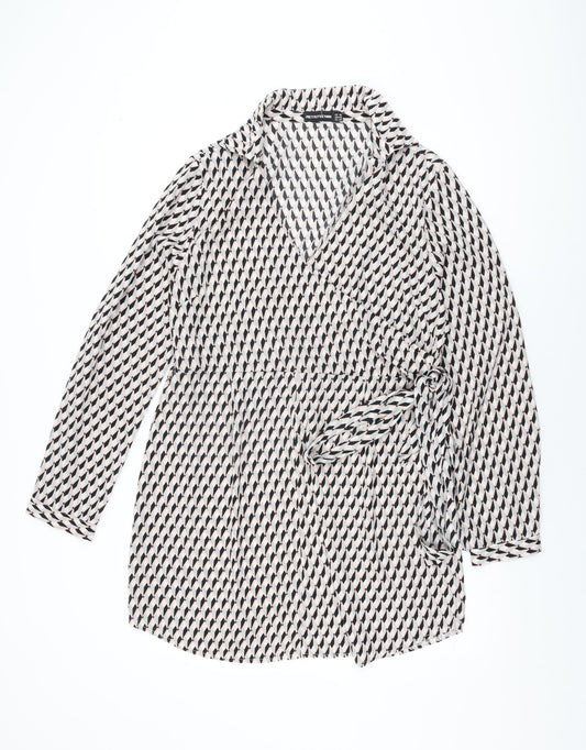 PRETTYLITTLETHING Womens Multicoloured Geometric Polyester Wrap Dress Size 16 V-Neck Tie