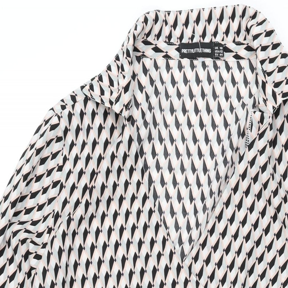 PRETTYLITTLETHING Womens Multicoloured Geometric Polyester Wrap Dress Size 16 V-Neck Tie