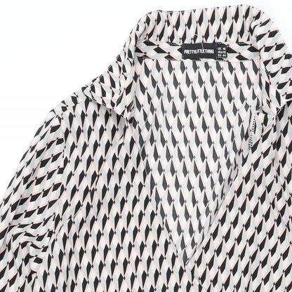 PRETTYLITTLETHING Womens Multicoloured Geometric Polyester Wrap Dress Size 16 V-Neck Tie