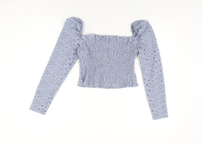 Womens UK Size 10 Topshop Blue Cropped T-Shirt