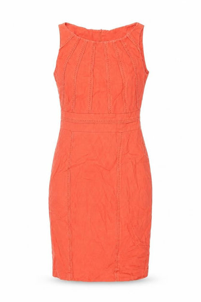 Marks & Spencer Womens Red Linen Bodycon Size 12 Boat Neck Zip