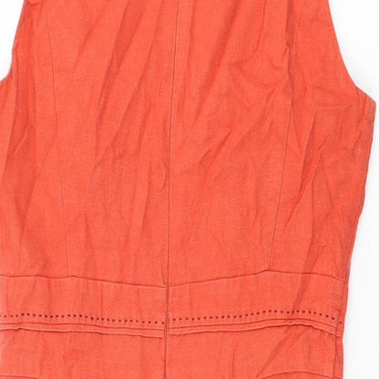 Marks and Spencer Womens Red Linen Bodycon Size 12 Boat Neck Zip