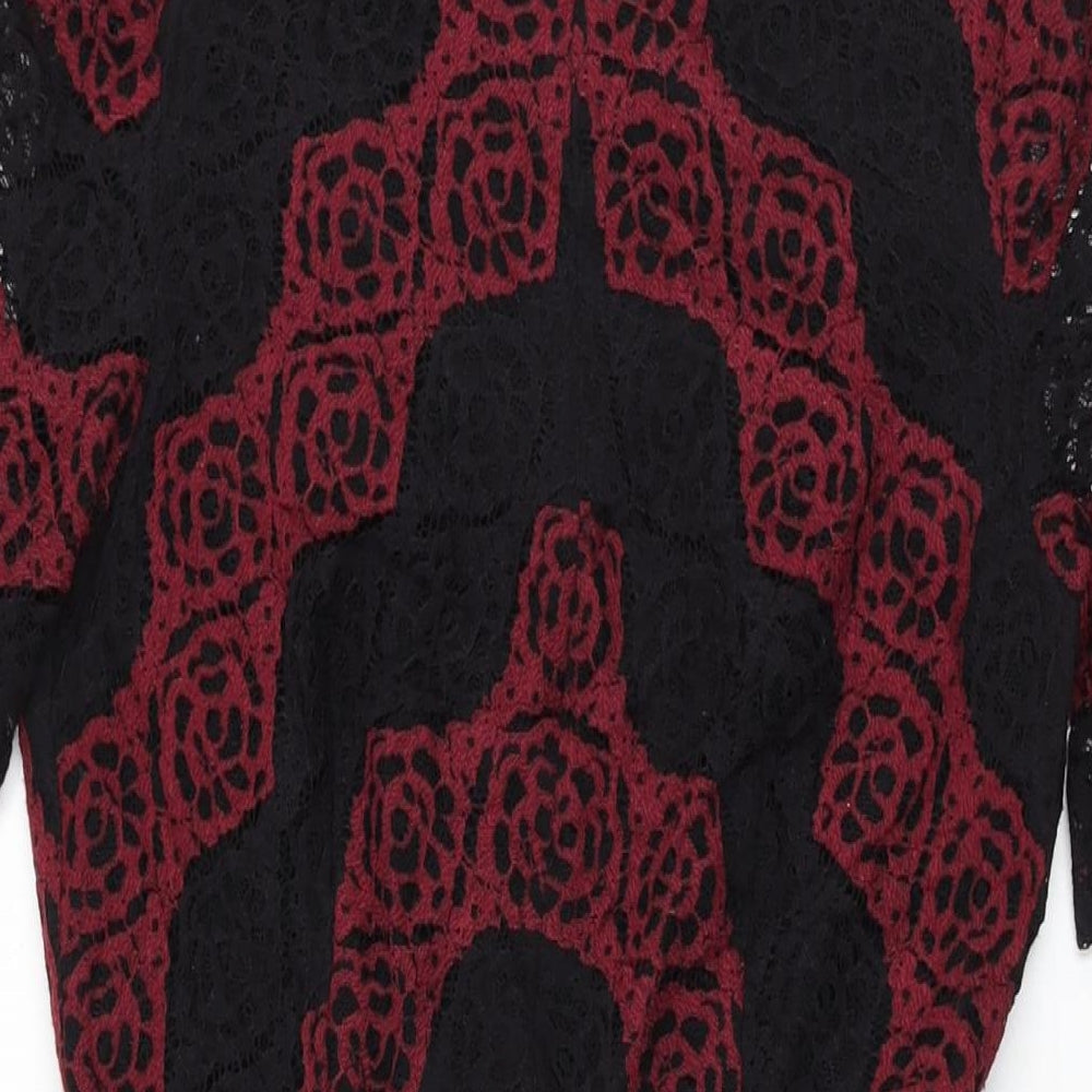 Precis Womens Black Geometric Polyamide Bodycon Size 10 Round Neck Zip