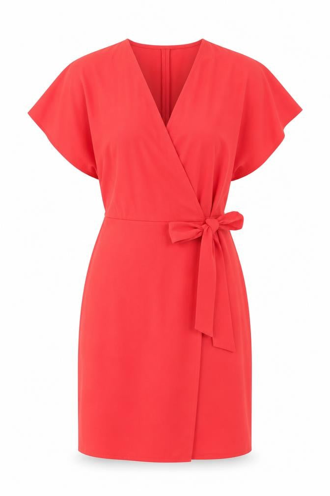 Topshop Womens Red Polyester Wrap Dress Size 8 V-Neck Tie