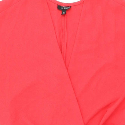 Topshop Womens Red Polyester Wrap Dress Size 8 V-Neck Tie