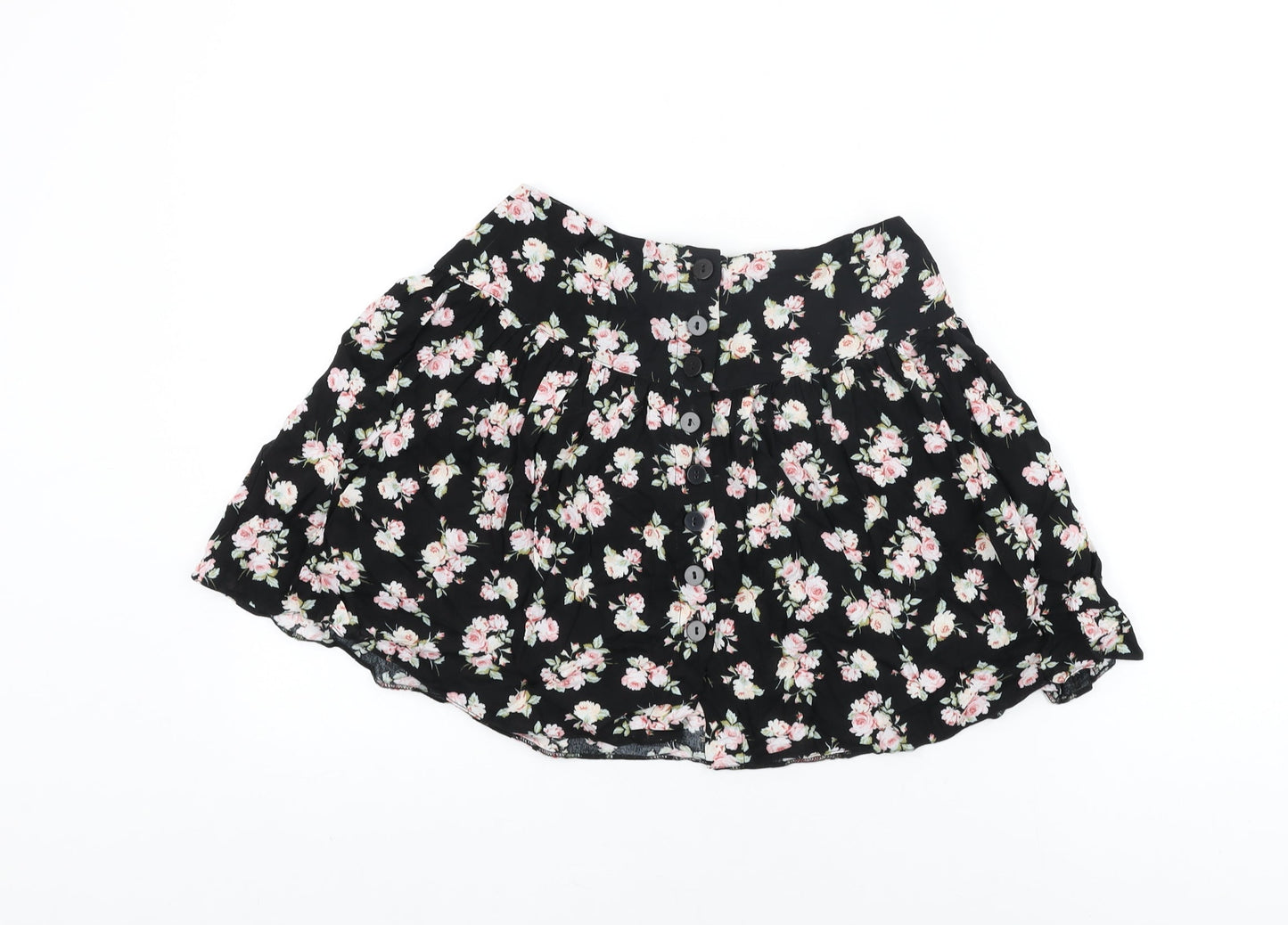 ASOS Womens Black Floral Viscose Mini Skirt Size 10 Button