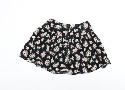 ASOS Womens Black Floral Viscose Mini Skirt Size 10 Button
