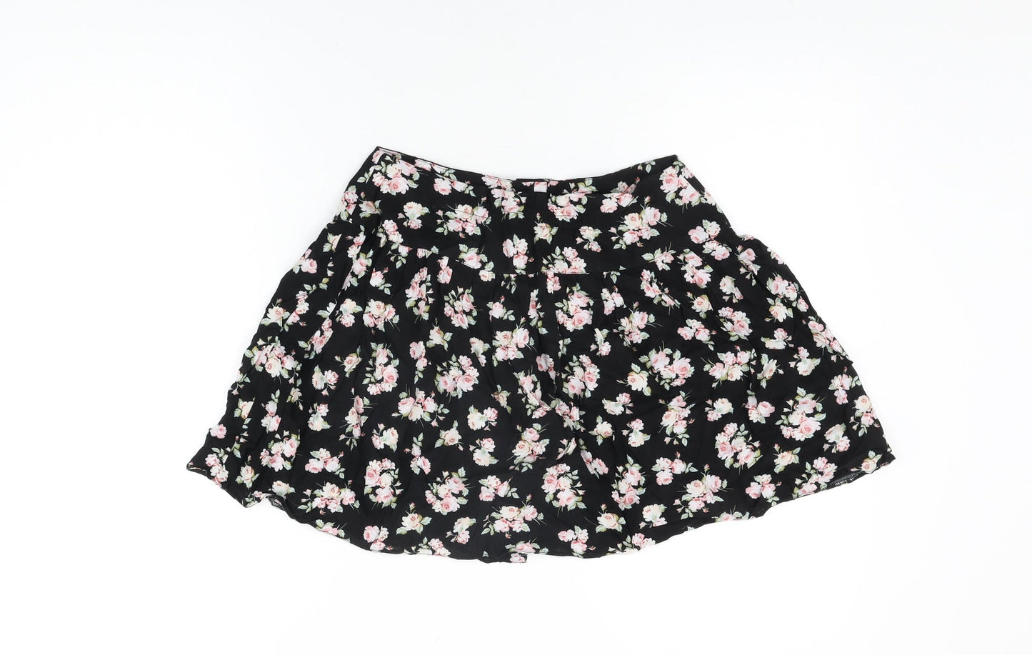ASOS Womens Black Floral Viscose Mini Skirt Size 10 Button