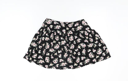 ASOS Womens Black Floral Viscose Mini Skirt Size 10 Button