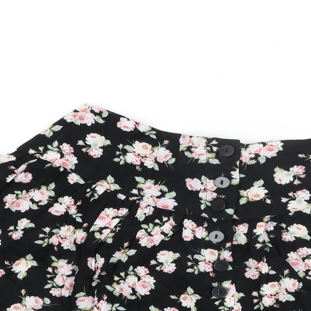 ASOS Womens Black Floral Viscose Mini Skirt Size 10 Button