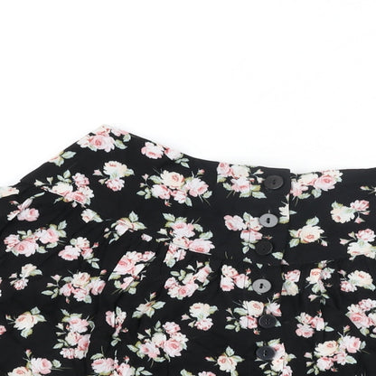 ASOS Womens Black Floral Viscose Mini Skirt Size 10 Button