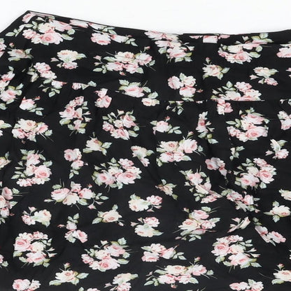 ASOS Womens Black Floral Viscose Mini Skirt Size 10 Button