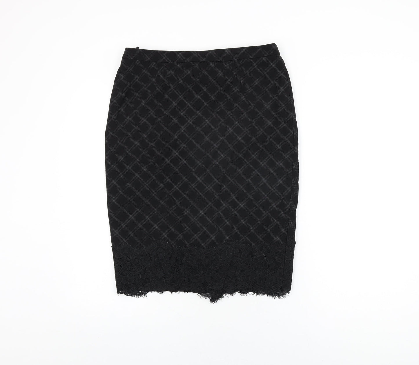 Marks and Spencer Womens Black Geometric Polyester Straight & Pencil Skirt Size 12 Zip