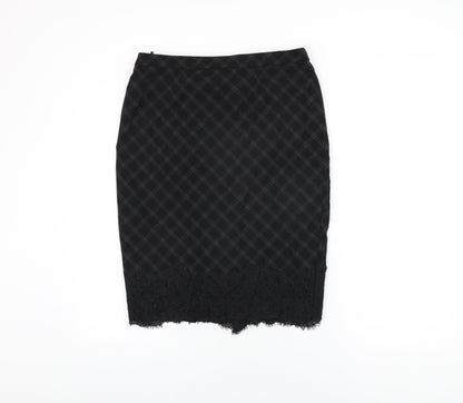 Marks and Spencer Womens Black Geometric Polyester Straight & Pencil Skirt Size 12 Zip