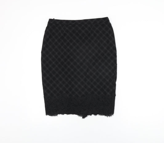 Marks and Spencer Womens Black Geometric Polyester Straight & Pencil Skirt Size 12 Zip