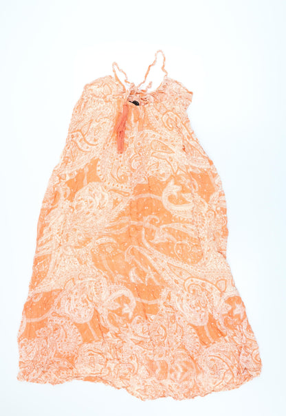 ASOS Womens Orange Geometric Viscose Shift Size 6 Round Neck Tie