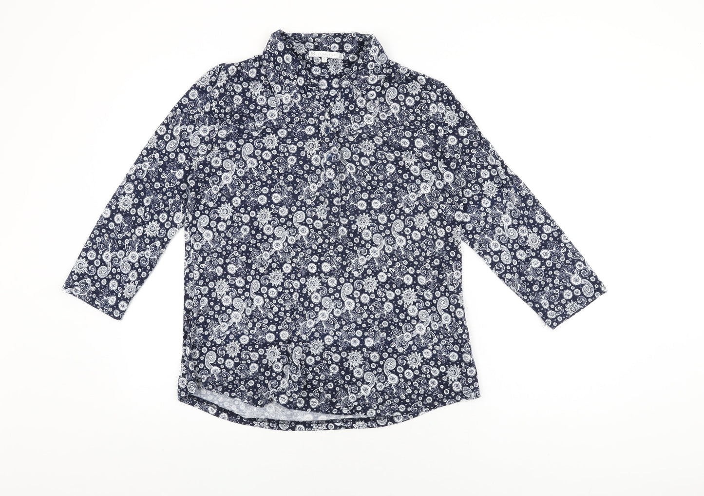 Lakeland Womens Blue Geometric Polyester Basic T-Shirt Size S Collared