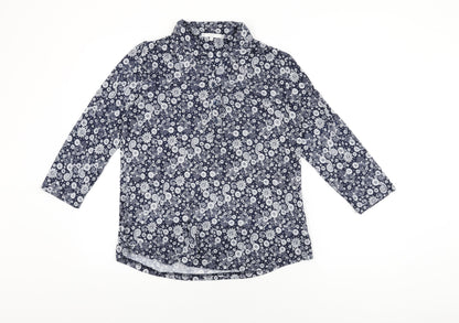 Lakeland Womens Blue Geometric Polyester Basic T-Shirt Size S Collared