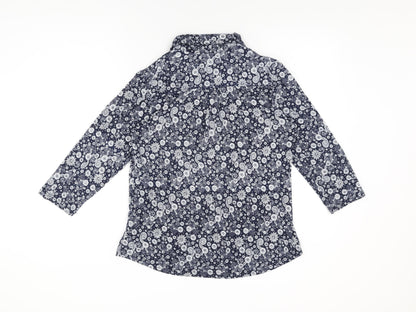 Lakeland Womens Blue Geometric Polyester Basic T-Shirt Size S Collared