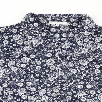 Lakeland Womens Blue Geometric Polyester Basic T-Shirt Size S Collared