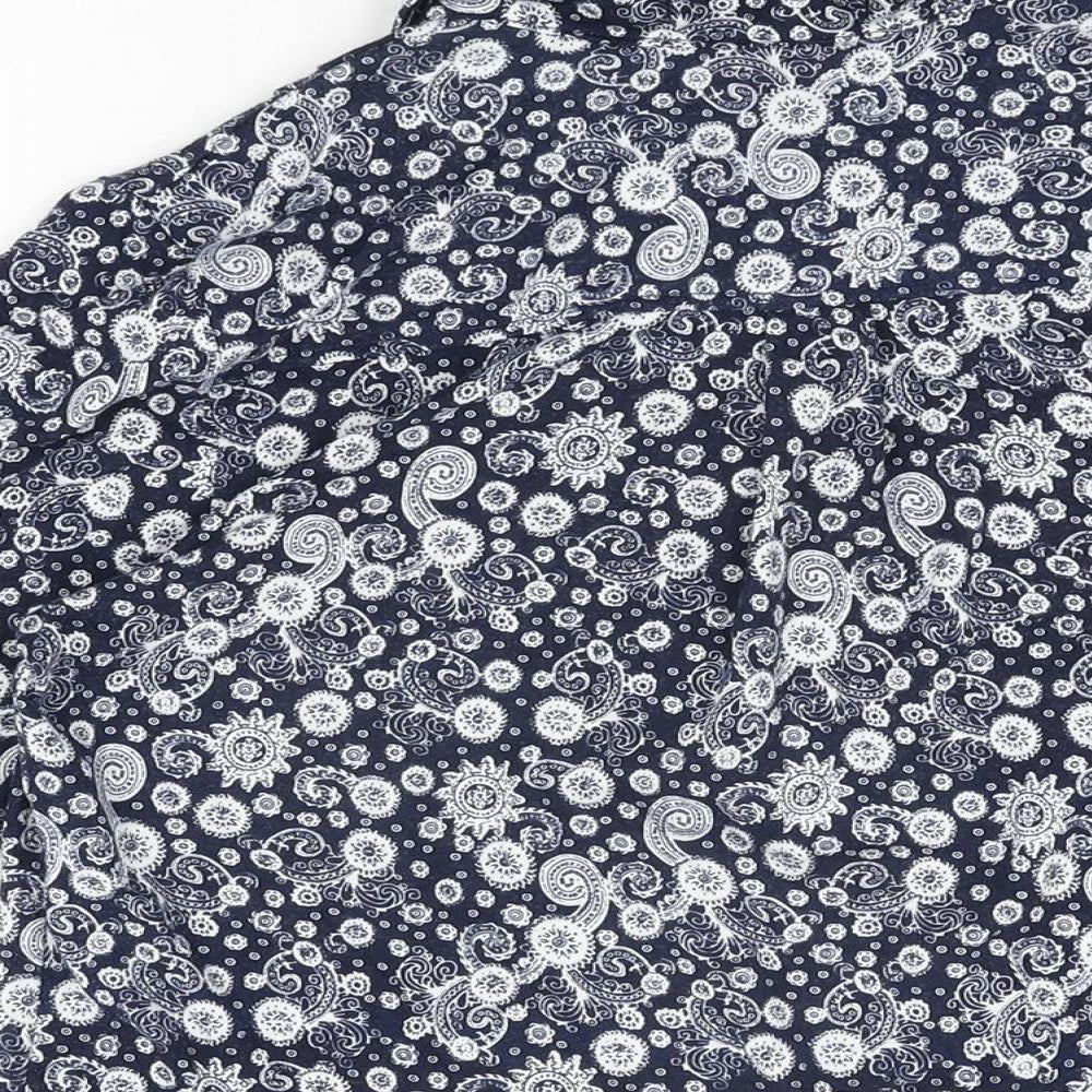 Lakeland Womens Blue Geometric Polyester Basic T-Shirt Size S Collared