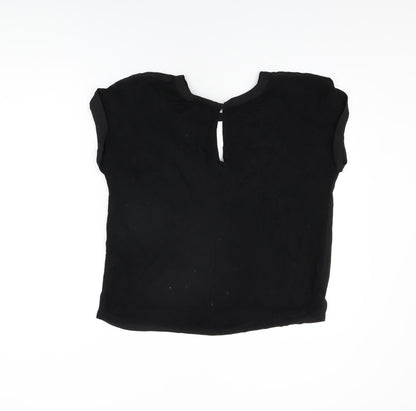 Warehouse Womens Black Polyester Basic T-Shirt Size 10 Round Neck